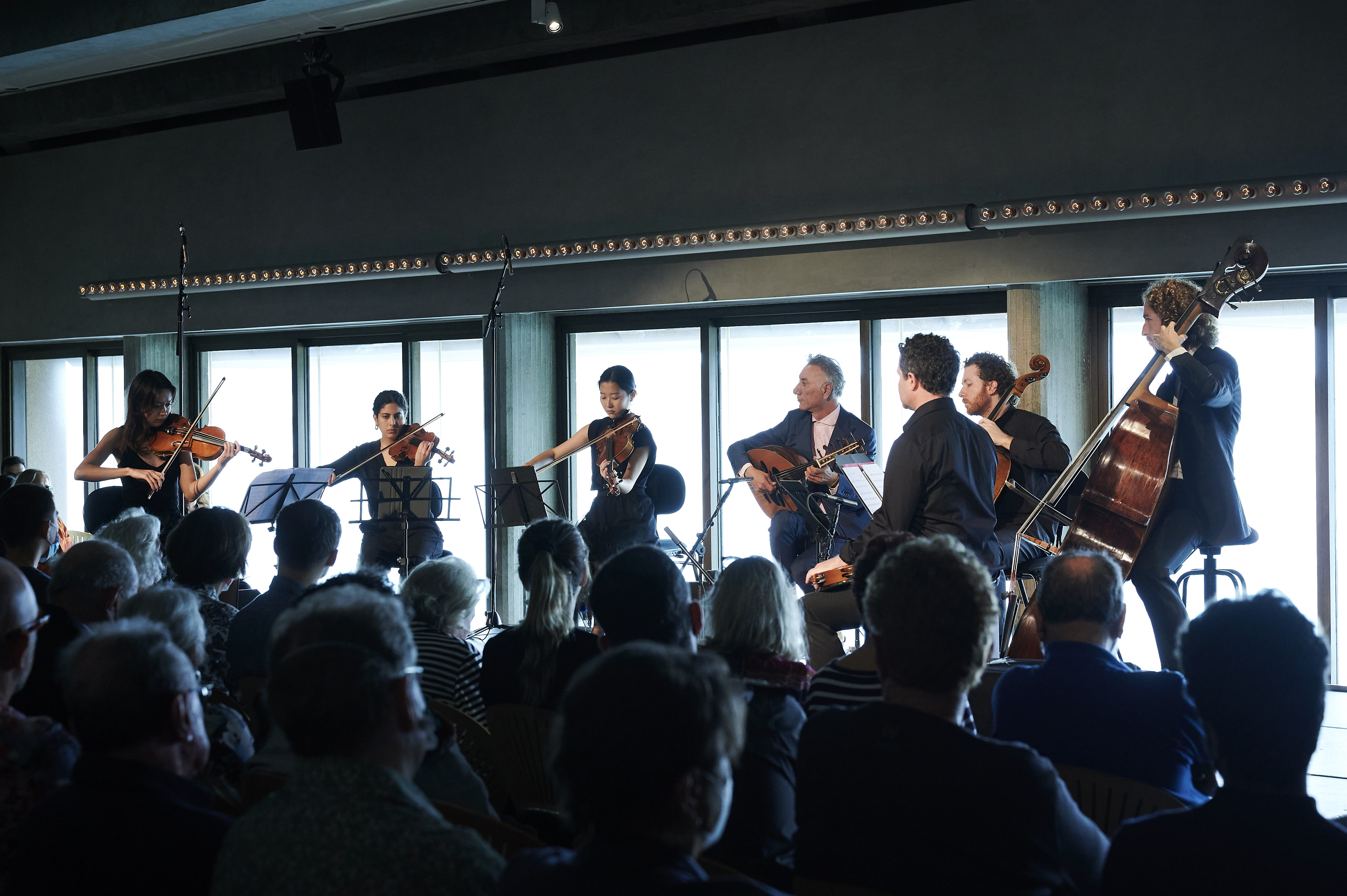 A group of musicians playing string instruments.