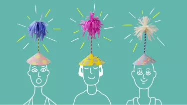 Cartoon figures wearing firework fascinators