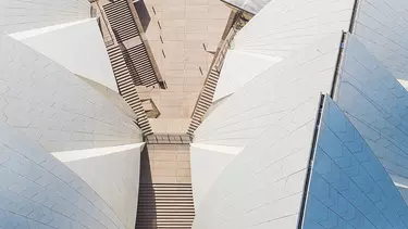 A birds eye view of the sails of Sydney opera house.