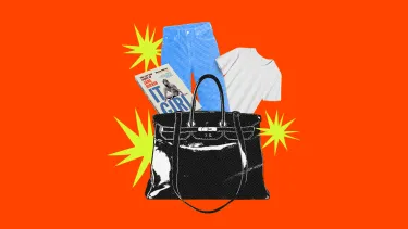 A black bag overflowing with assorted items, depicted in an illustrative style to highlight its diverse contents.