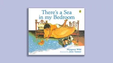 'There's a Sea in my Bedroom' book with a boy lying on a bed above an ocean.