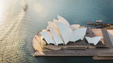 An aerial view of the Sydney opera house.