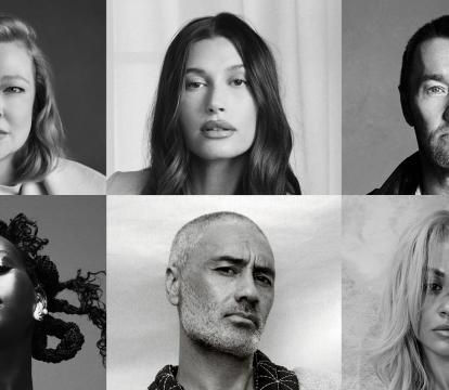 Headshots of Sarah Snook, Hailey Bieber, Joel Edgerton, Adut Akech Bior, Taika Waititi and Rita Ora