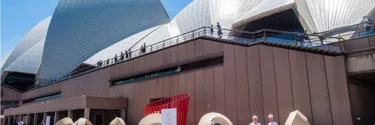 The Sydney Opera House, cornered off by a queue.