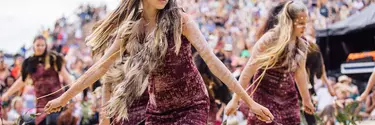 Women performing indigenous dance in the homeground of Sydney opera house.